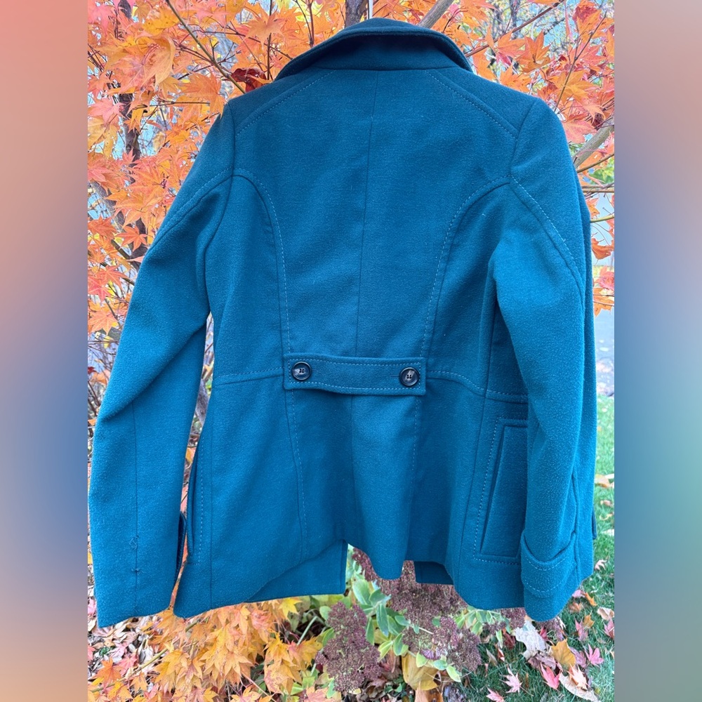 H&M Teal Double-Breasted Peacoat - Size 8 (Preloved) - Picture 2 of 4